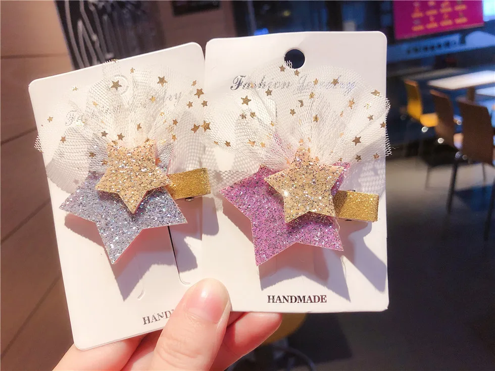 Бутик ins 12 шт. модные милые блестящие заколки для волос со звездами Твердые марлевые заколки для волос в виде звездочек аксессуары для волос принцессы
