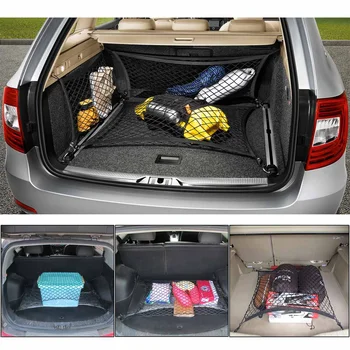 

1/2pcs Black Nylon Car Trunk Net Luggage Storage Organizer Bag Rear Tail Mesh Network Pockets Luggage Holders 100cm x 70cm