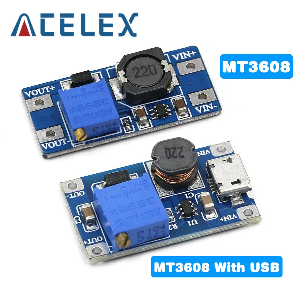 1 шт. MT3608 DC регулируемый Повышающий Модуль 2A повышение пластина Step Up с MICRO USB 2V 24V 5V 9V