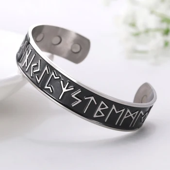 

Health Magnetic Stainless Steel Runes Viking Cuff Bangle Irish Knots Wiccan Amulet Vintage Stainless Steel Magnetic Cuff Bangles