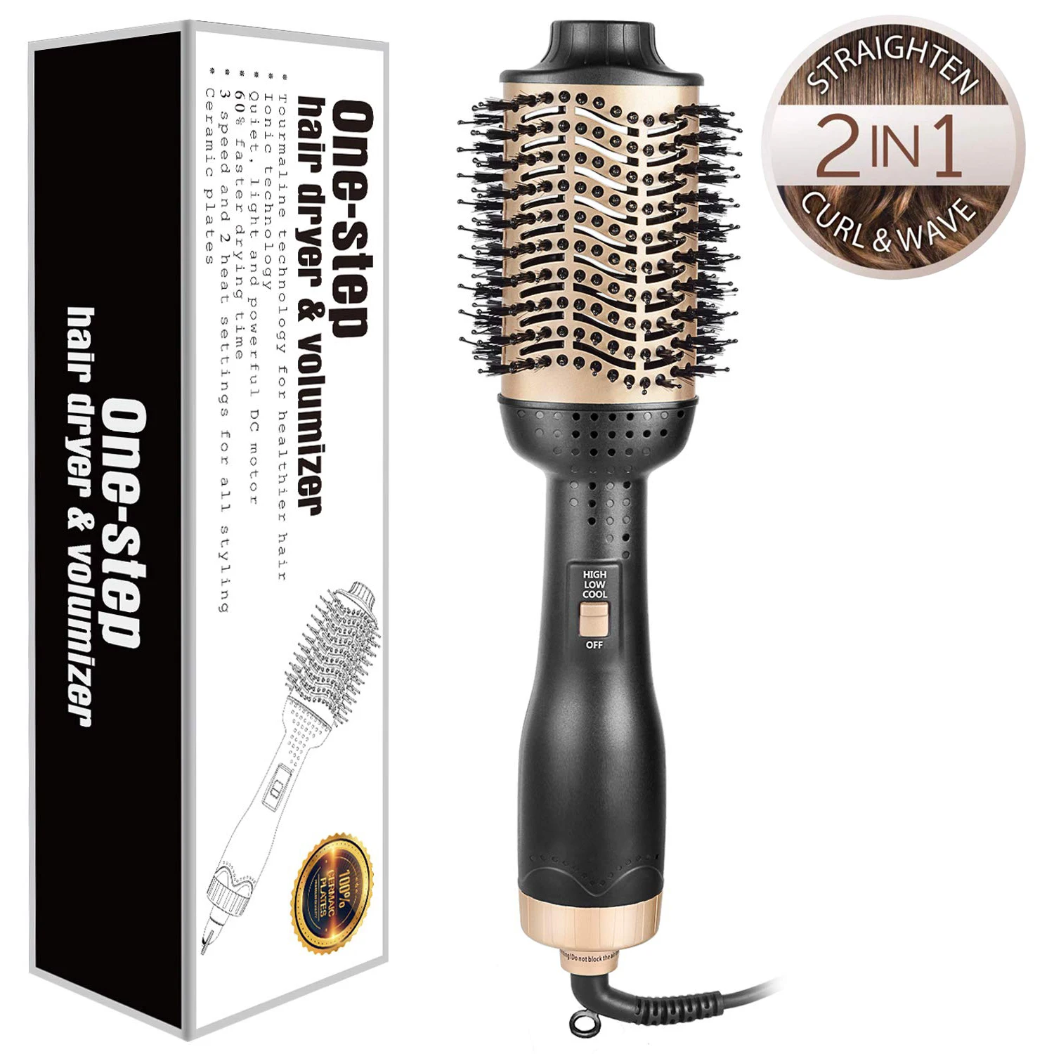 

Hot air blow dryer brush and volumizer 4 in 1 negative Ion 1000W Straightener and Curler for all hair types styler comb