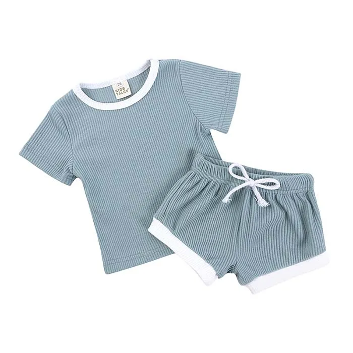 Toddler Baby Boys Girls Summer Clothing Suit Newborn Kids Baby Girls Ribbed Knitted Short Sleeve T-shirts+Shorts Tracksuits Sets children's clothing sets cheap