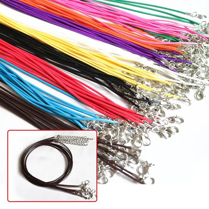 10Pcs 60cm Couples Necklace Men Women 1.5mm Jewelry Making Beading Crafting Waxed Cotton Cord Rope with Clasp(Assorted Color