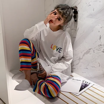 

Comfy Pajamas Two Piece Set For Women Fashion Colored Sun Flower Printed Sleepwear Sets Casual Plus Size Home Wear Suit