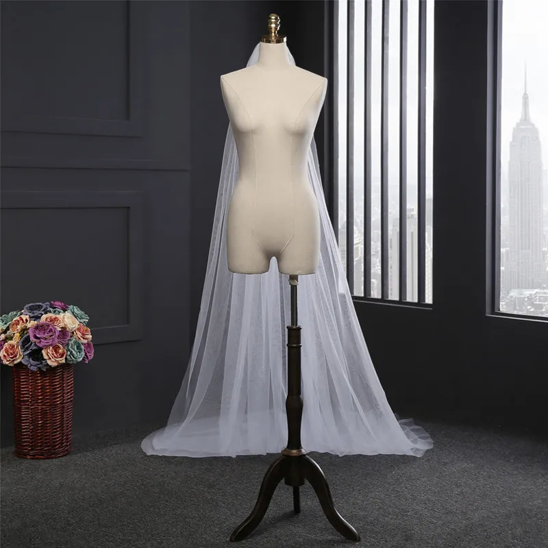 MissRDress белый 3 м Длинная фата невесты со шлейфом Соборные Свадебные вуали простой слои Фата для Свадебные аксессуары JKm1