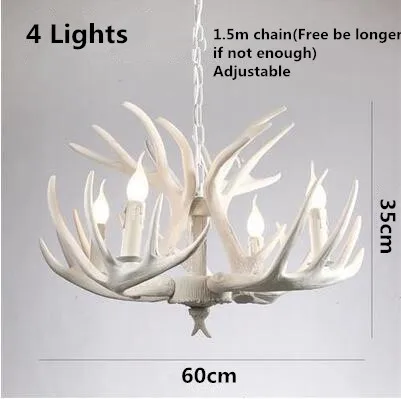 4 Lights White Люстра из смолы с рогом оленя для гостиной, спальни, отеля, рога, светодиодный светильник, лофт, винтажная ретро люстра, освещение - Цвет абажура: 4 Lights White