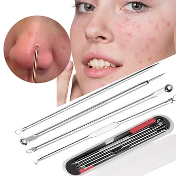 

4pcs/set Blackhead Comedone Acne Pimple Blackhead Remover Tool Spoon for Face Skin Care Tool Needles Facial Pore Cleaner