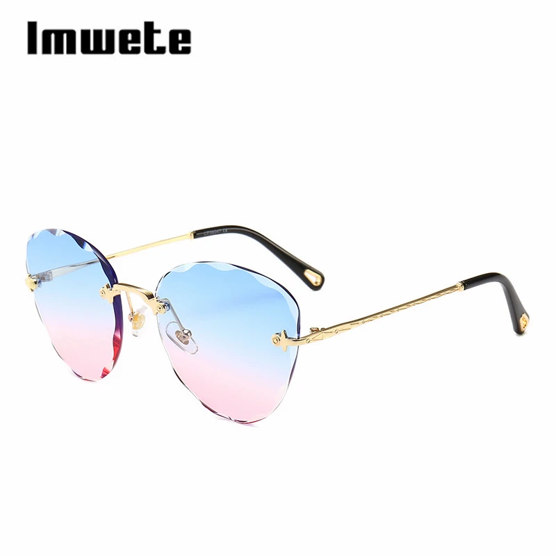 Imwete Butterfly Rimless Gradient Men Women Sunglasses Luxury design Metal Frame Wave cutting lense Famale Sun Shade Eyeglasses