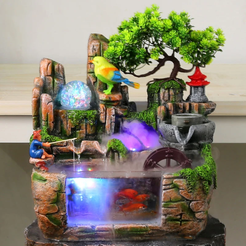 

Rockery Water Fountain Office Desktop Ornaments Chinese Fengshui Lamp Waterfall Indoor Decoration