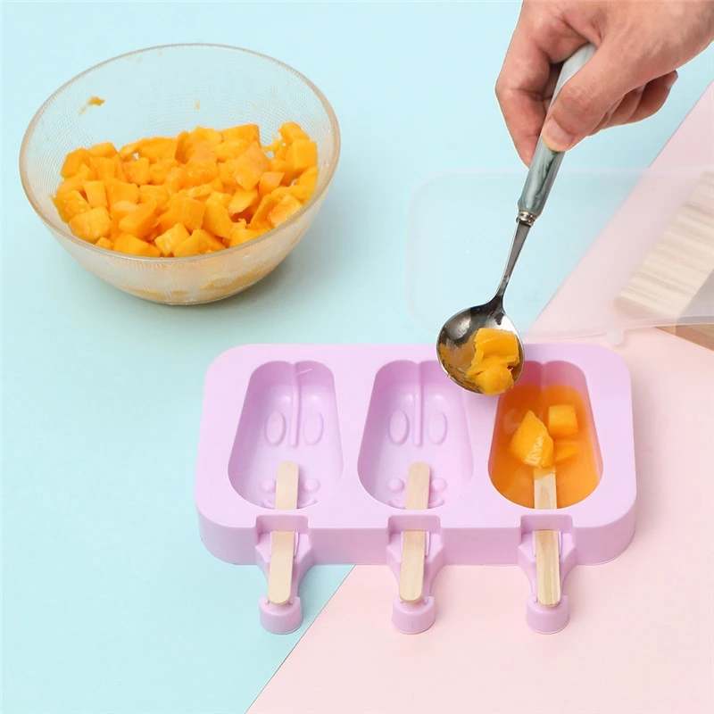 Силиконовая милая форма для мороженого с крышкой Diy Мороженица с 100x Деревянными Палочками, 2 шт