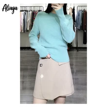 Aliaga Winter Fashion Morandi Batwing Sleeve Sweater Cashmere Sweater Ladies Fashion Thick Pullovers Knittted 4 Ply Jumpers