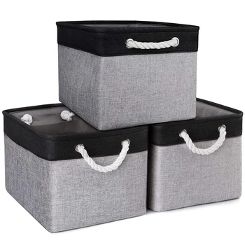 

Storage Baskets [3-Pack] Collapsible Canvas Storage Bins for Toys Shoes Decorative Cloth Baskets Boxes for Organizing