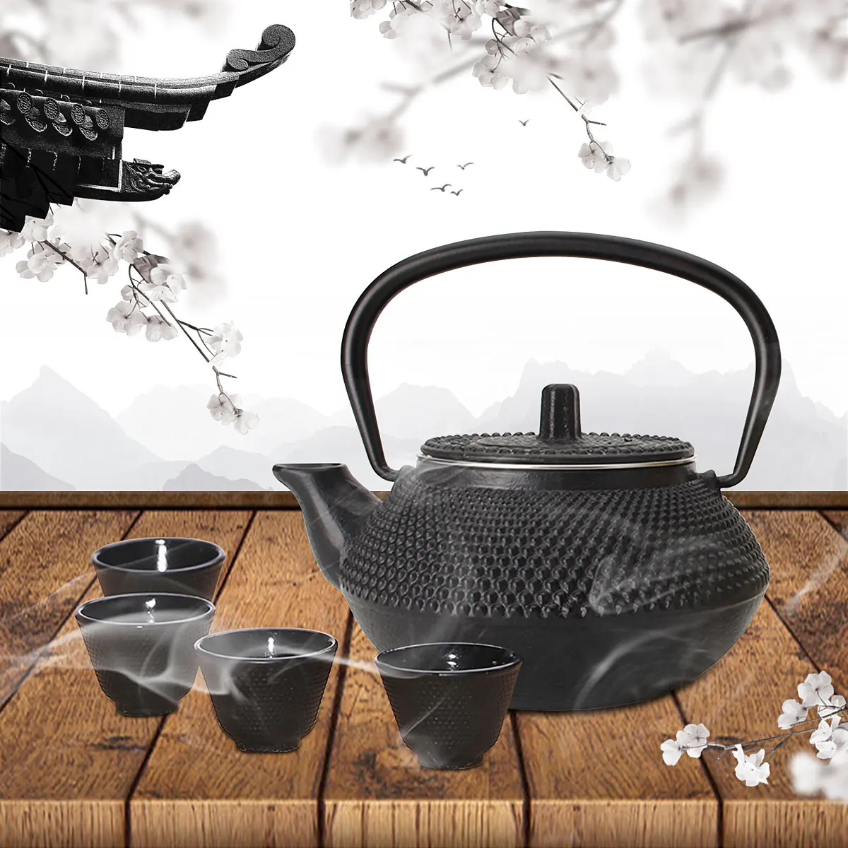 

300ml Black/gold Teapots Kettle With Filter Japanese Style Cast Iron Kettle Teaware Tetsubin Metal Tea Set Puer Flower Tea