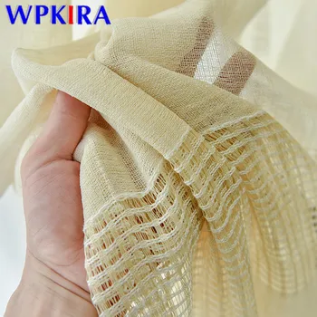 

Linen Hollow Tulle Curtains For Living Room Thick Window Screen Balcony Window Blinds Drape Light Luxury Kitchen Panel W-AD584