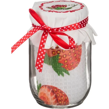 

Waffle towel 40 * 60 cm, 100% Cotton + Glass Jar 500 ml. Diameter = 8 cm. Height = 13 cm.