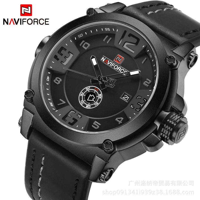 

New Style Collar Xiang naviforce Large Dial Week Calendar Display Fashion Genuine Leather Quartz Watch Hot Selling 9099