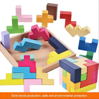 

Wood Tangram Brain Teaser IQ Cube Puzzle Wooden 3D Tetris Game Educational Jigsaw Puzzle Toys Baby Children Toy Holiday gift