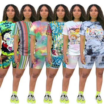 

Tsuretobe Plus Size 2 Piece Sets Womens Outfits Cartoon Print Summer Sets Top And Shorts Sweet Matching Sets Casual Tracksuit