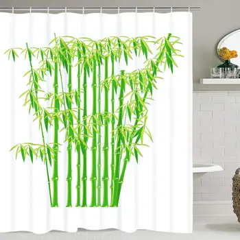 

Bamboo Shower Curtain Zen Bathroom Shower Curtain Durable Waterproof with 12 Hooks