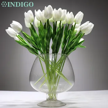 

INDIGO - 21 pcs Mini White Tulip High Quality Holland Flower PU Real Touch Artificial Flower Wedding Flower Party Free Shipping