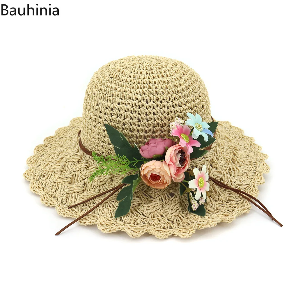 Bauhinia летняя мода цветок дышащая пляжная соломенная шляпа шляпы для женщин Уличная Повседневная шляпа складная шляпа от солнца