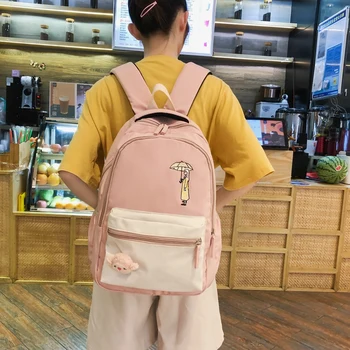 

Fashion Waterproof Nylon Backpack Cute Women Kawaii School Bag Student Girl Backpack Embroidery Female New Bag Book Ladies Brand