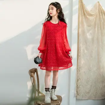 

Girl Princess Dress Korean children's red dress Size 120-160cm Big Girls fashion Dresses 2020 Spring New Arrival
