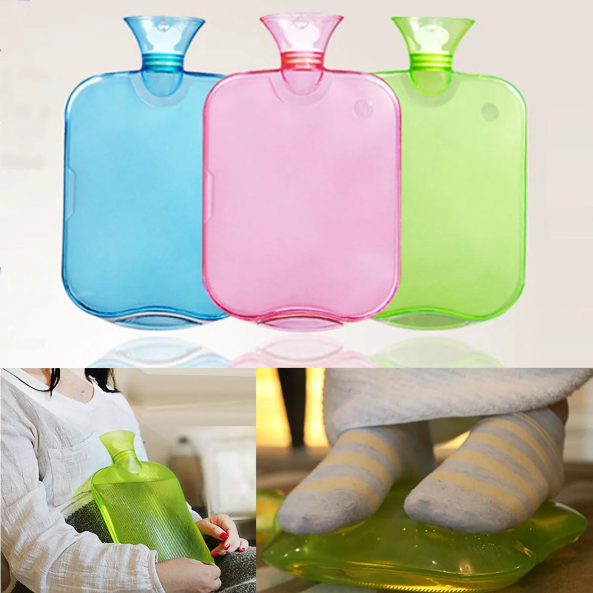 2000ml Hot Water Bottle Bag PVC Rubber Hot Water Bottles Winter Portable Hand Warmer Feet Hot Water Storage Bags Color Random