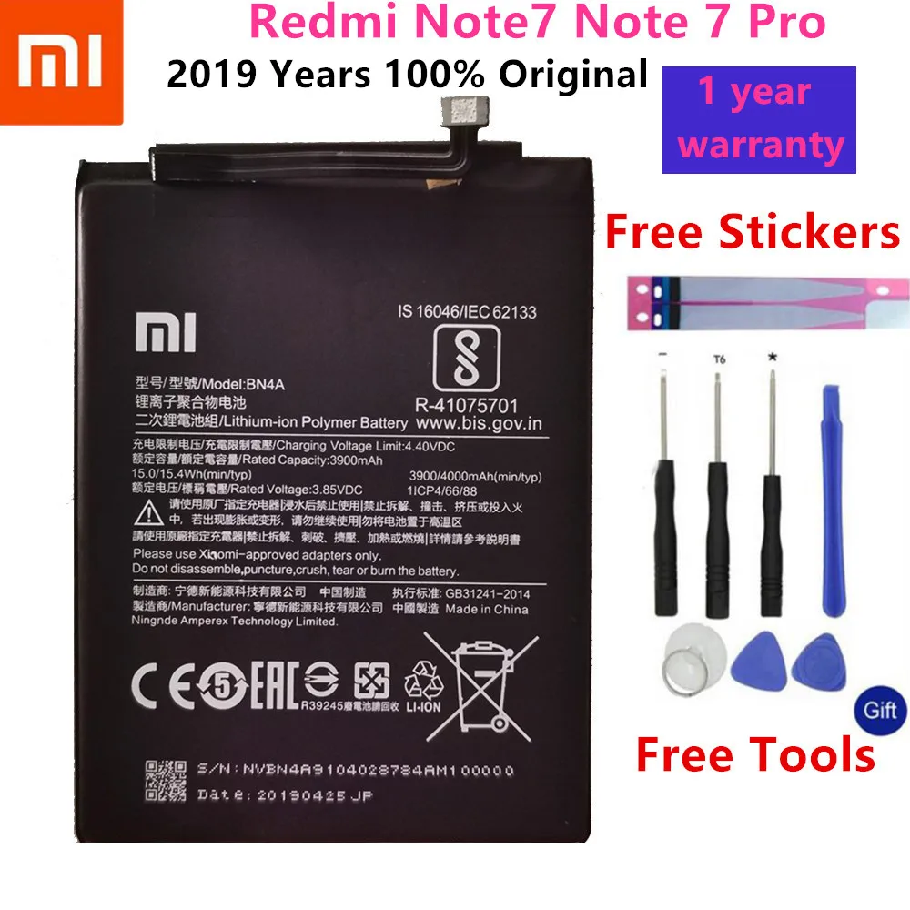 Оригинальная сменная батарея для Xiaomi Redmi Hongmi 4A 5A 3S 3X3 pro 5 Plus Mi5 M5 Note 3 4 5 4X Note 6 Pro 7 Pro Bateria - Цвет: BN4A Redmi Note7(Pro