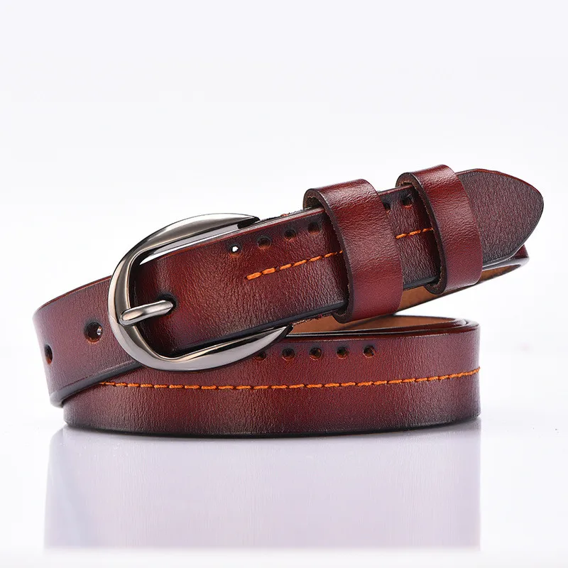 Women Fashion Genuine Leather Belt Designer Punk Retro Belts for Jeans High Quality Female Luxury Straps Metal Pin Buckle Belts - Цвет: Коричневый