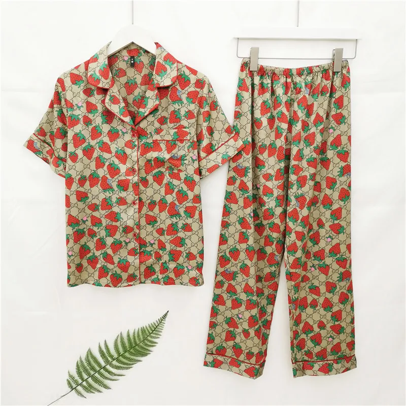 

Lisacmvpnel Short Sleeve Trousers Pajamas Woman Ice Silk Printing Pyjamas