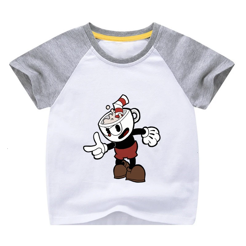 Одежда для малышей Летняя игра Cuphead/забавная комбинированная цветная футболка для девочек детские топы с круглым вырезом, Детская футболка с героями мультфильмов