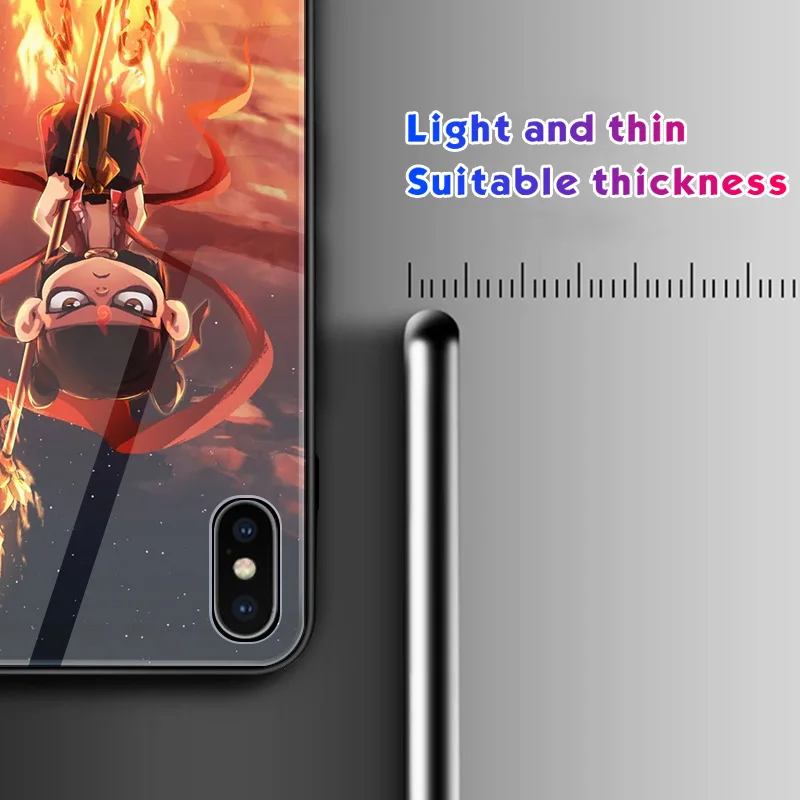 Милый мультяшный чехол для iPhone XS Max XR 6 6s 7 8 Plus X NEZHA, эксклюзивные чехлы из закаленного стекла, чехлы, подарок