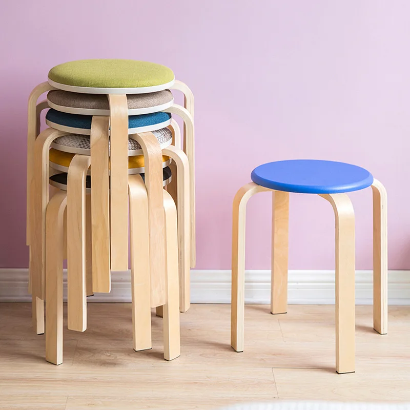 

Modern Stool Home Dining Room Wood Stool Multiple Colors Wooden Linen Top Chairs for Dining Table Desk Dresser Vanity Bedroom