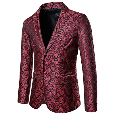 Осенняя модная мужская куртка в английском стиле, деловой Повседневный блейзер с принтом, однотонный костюм с вышитыми цветами, пальто, европейский размер - Цвет: Красный
