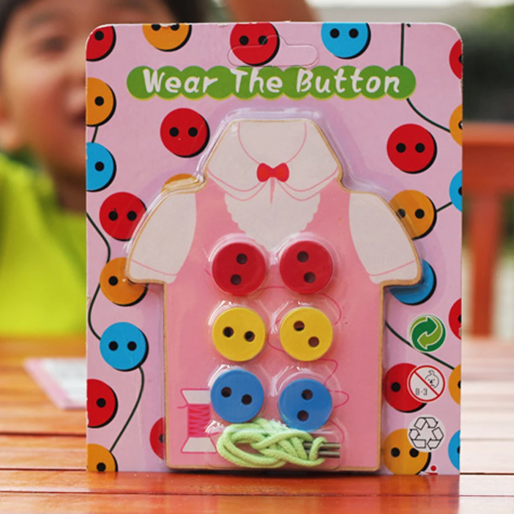  Kids Montessori Educational Toys Children Wooden Beads Lacing Board Toys Toddler Sew On Buttons Ear - 4000421047450
