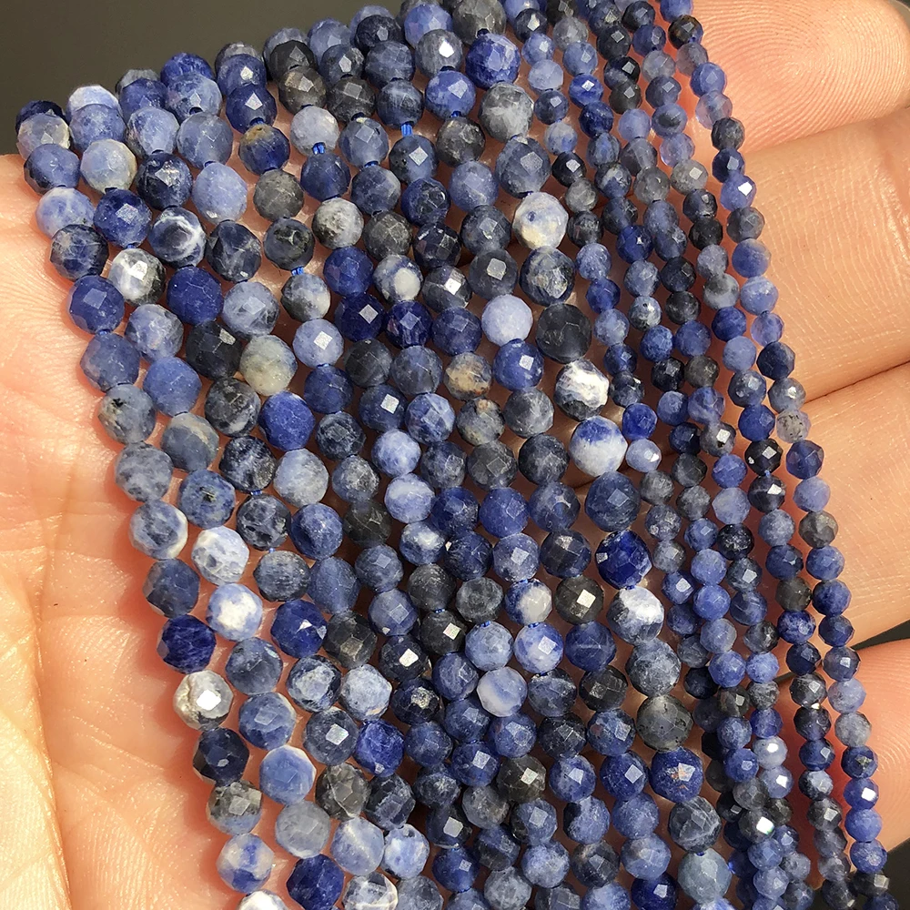 

Natural Blue Sodalite Jaspers Beads Faceted Loose Spacer Beads for Jewelry Making DIY Bracelet Earrings Accessories 2 3 4mm 15''