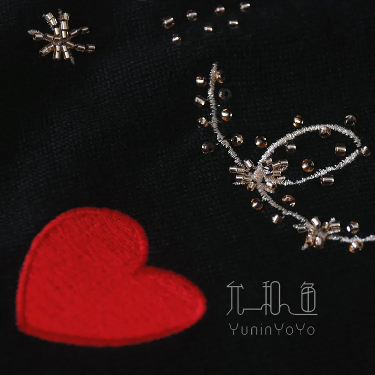 YUNINYOYO Милая Вышивка с сердечком солнцезащитные очки красные губы куклы Тяжелая ручная работа бусы звезда снежинки шерсть женский кардиган