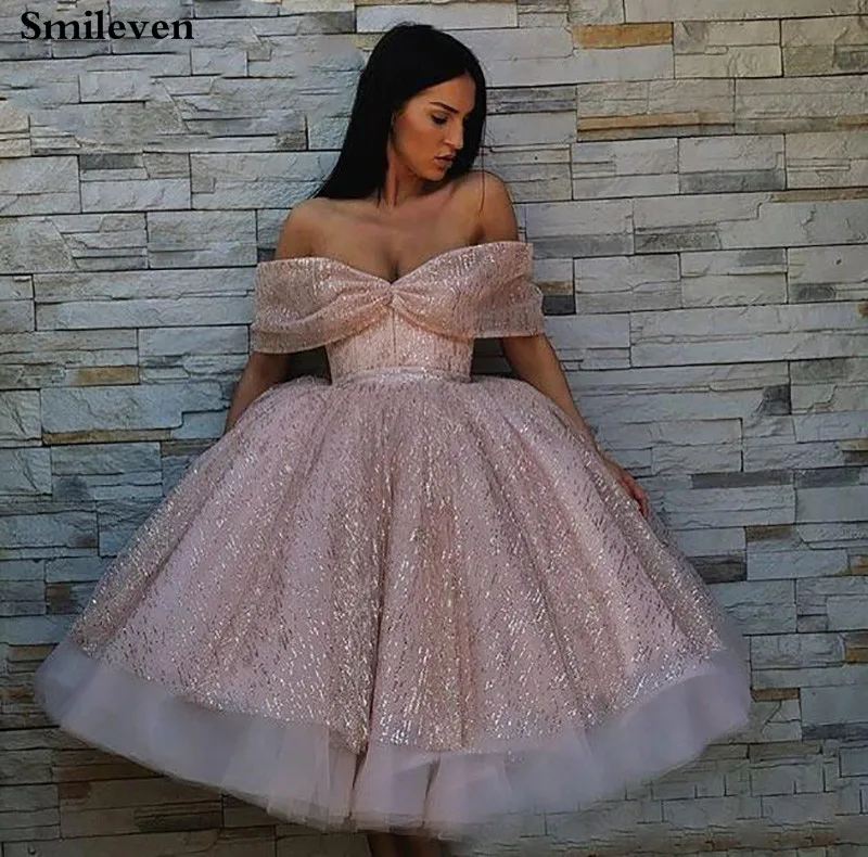 

Smileven Short Evening Dress A Line Evening Party Gown Off The Shoulder Prom Dress vestido de festa Formal party dress