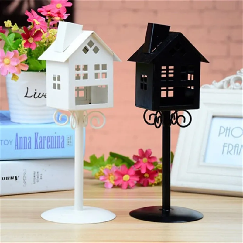 

House Shape Candlestick Wedding Party Props Wrought Iron Hollow Out Romantic European Style Landing Candle Station