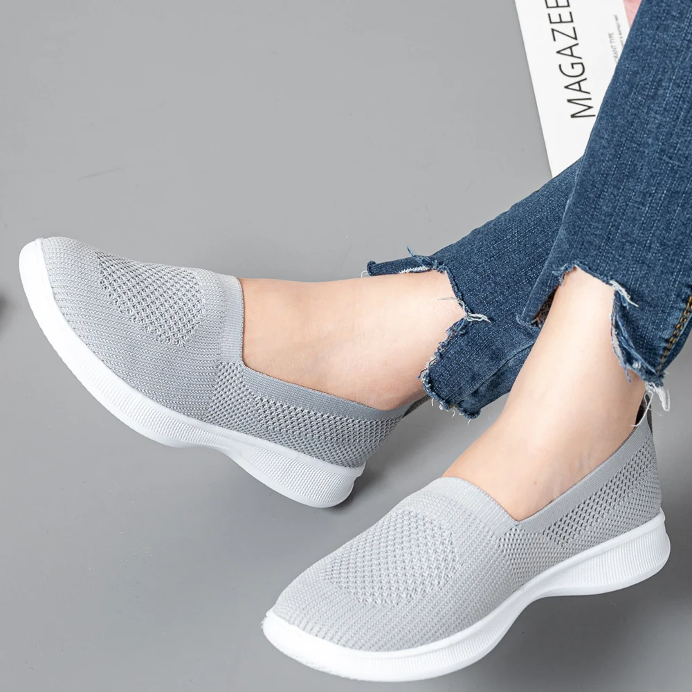 Summer Women's Knitted Sock Sneakers Slip On Shoes Lightweight Flats Women Sports Plus Size Loafers Plus Size women shoes,women sneakers