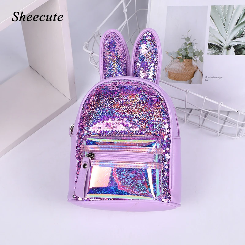 Модный кожаный рюкзак для девочек с блестками милые детские рюкзаки заячьими