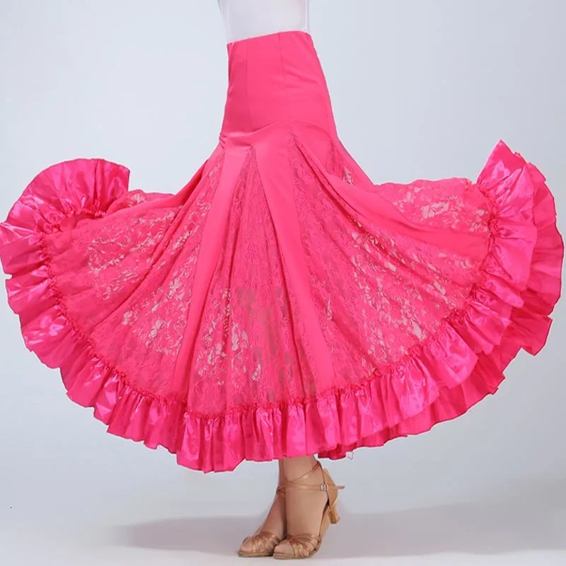 Girl Ballroom Dance Costume Performance Skirt Long Modern Competition Skirt Standard Waltz Tango Dancer Dress Salsa 90CM 5 Color (3)