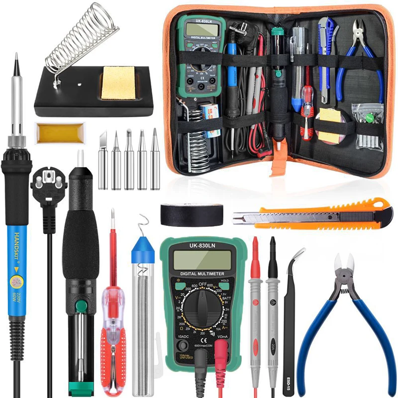Handskit Temperature Electric Soldering Iron Kit 110V 220V 60W Soldering Iron kit With Multimeter Desoldeirng Pump Welding Tool