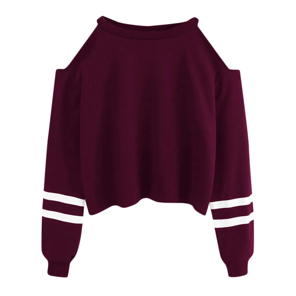 

Jaycosin Cropped Sweatshirt Tops Women's Fashion Women Solid Long Sleeve Casual Off Shoulder Hooded Sweatshirt Pullover Blouse
