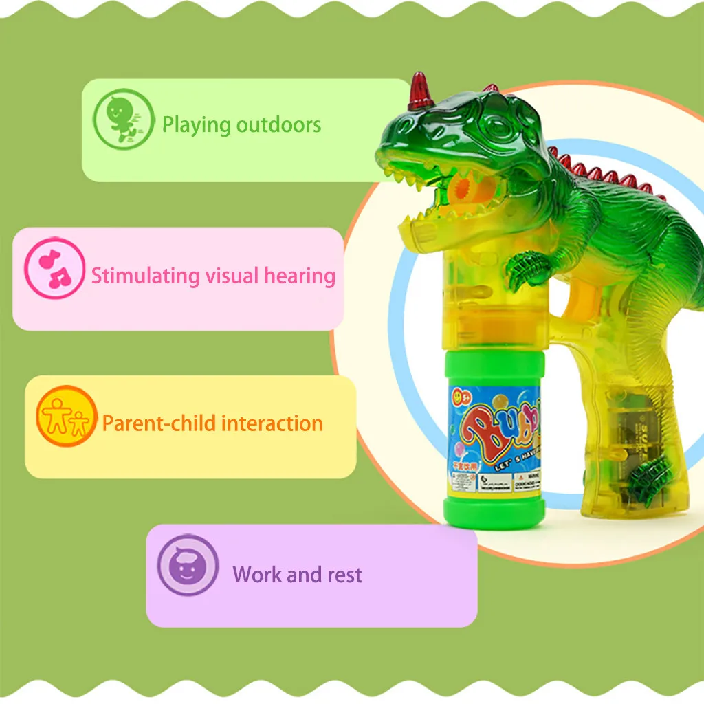 Динозавр пузырь свет вверх выдувальщик пузырьков с светодиодный мигающий и