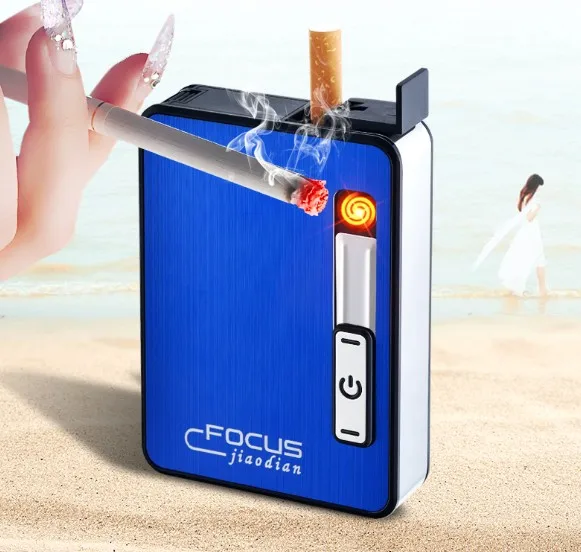 Портативный металлический ветрозащитный чехол для сигарет с USB зарядкой