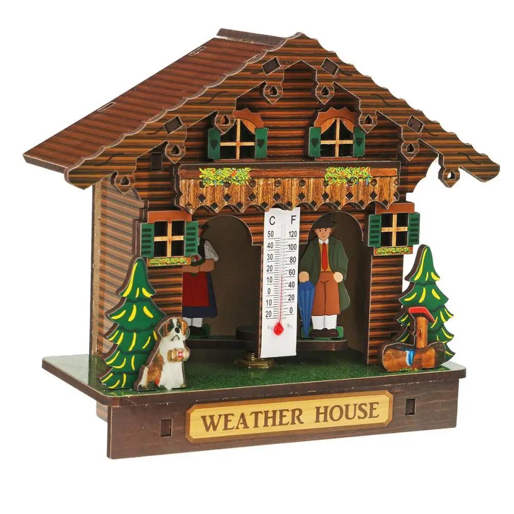 " Европейский деревянный дом ручной работы, Погодный дом, барометр, термометр, домашний гигрометр, Weatherhouse, рождественский подарок