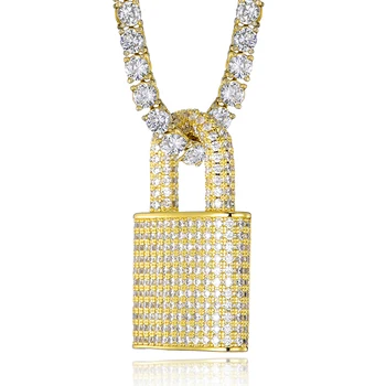 

HIP Hop Gold Color Bling Full AAA+ Cubic Zirconia Iced Out Lock Pendants & Necklaces for Men Jewelry