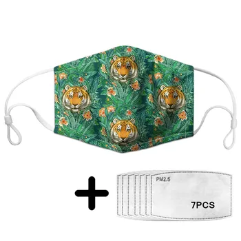 

Rainforest Tiger Pattern Woman Anti-dust Mask with 7Pcs Filters Reusable Mouth Mask Non-disposable Comfortable Masque Masks